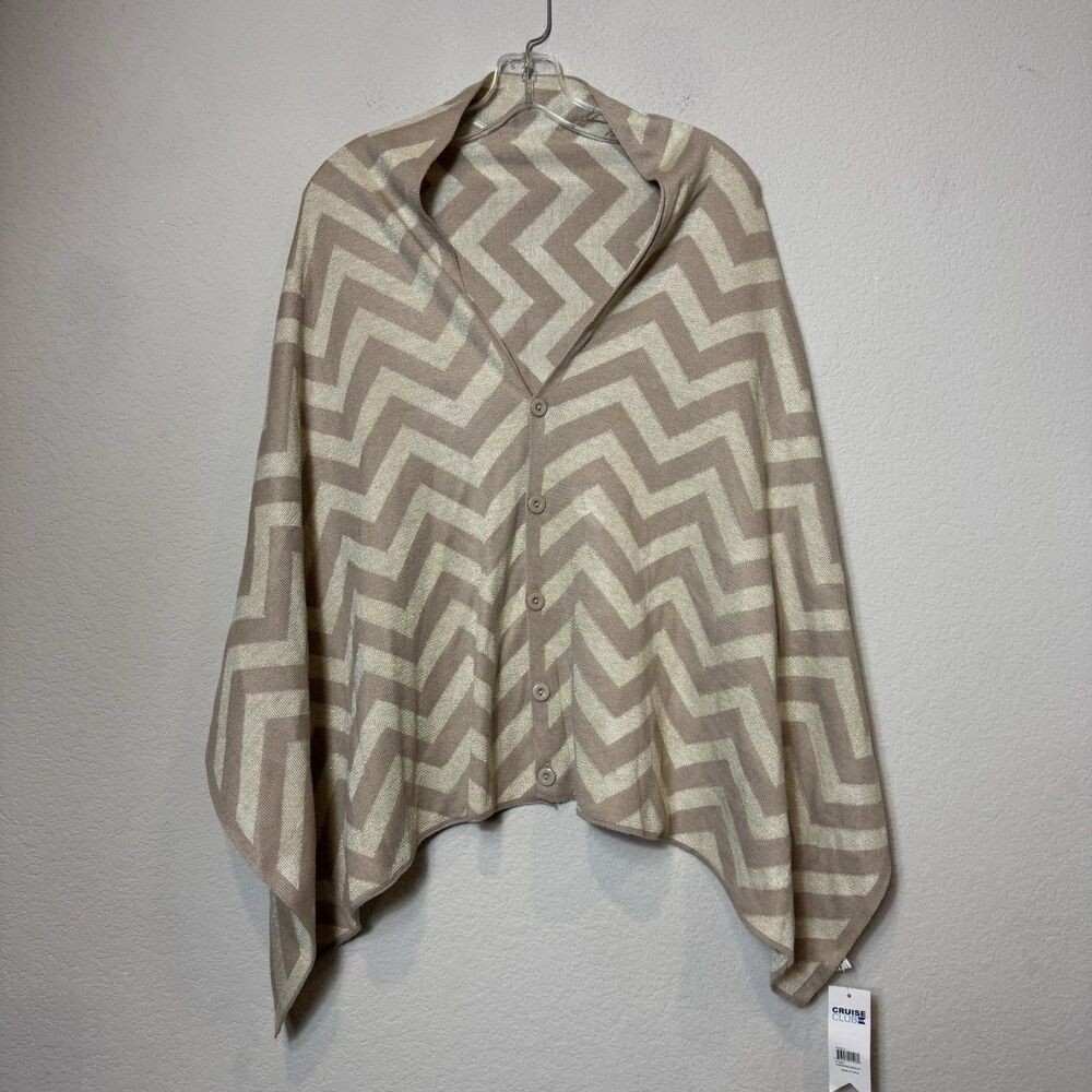 Cruise Club Cardishawl Metallic Chevron Gold Cream Beige Shawl Wrap New w/ Tags!